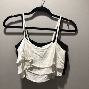 TWO ruffled LF crop tops (blk & wht) *can be sep*